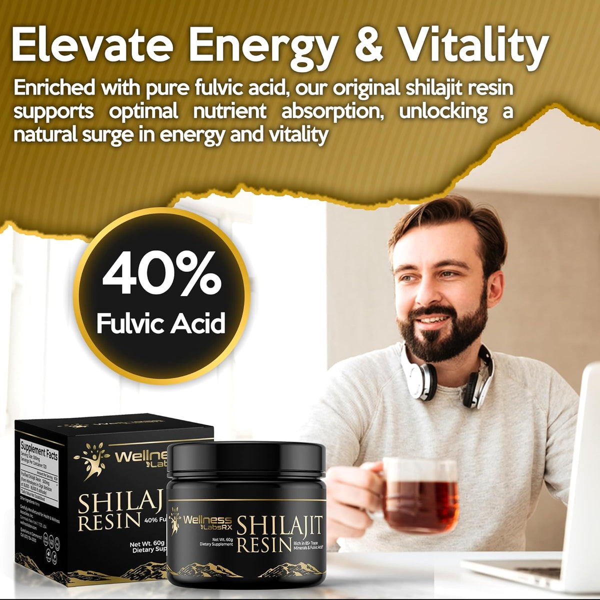 Shilajit Pure Himalayan Organic Shilajit Resin - Himalayan Shilajit Supplement- Maximum Potency and Pure Shilajit for Men, Gold Grade Natural Shilajit with 85+ Trace Minerals and Fulvic Acid - 60g