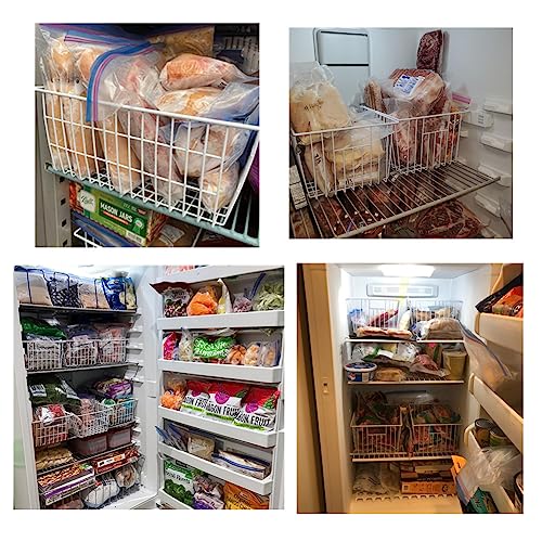 Freezer Wire Baskets, Kitchen Storage Organizer Bins for Chest and Upright Freezer, Refrigerator Dividers Containers with Handles - Pearl White (3)