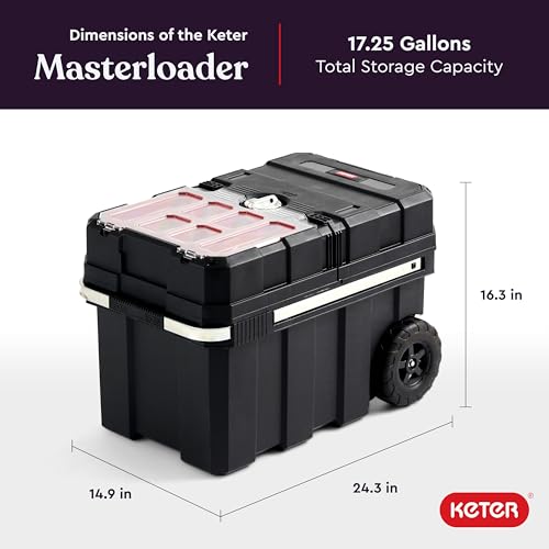 Keter Masterloader Resin Rolling Tool Box with Locking System and Removable Bins ?C Perfect Organization and Storage Chest for Power Drill, Tape Measure, and Screwdriver Set, Black
