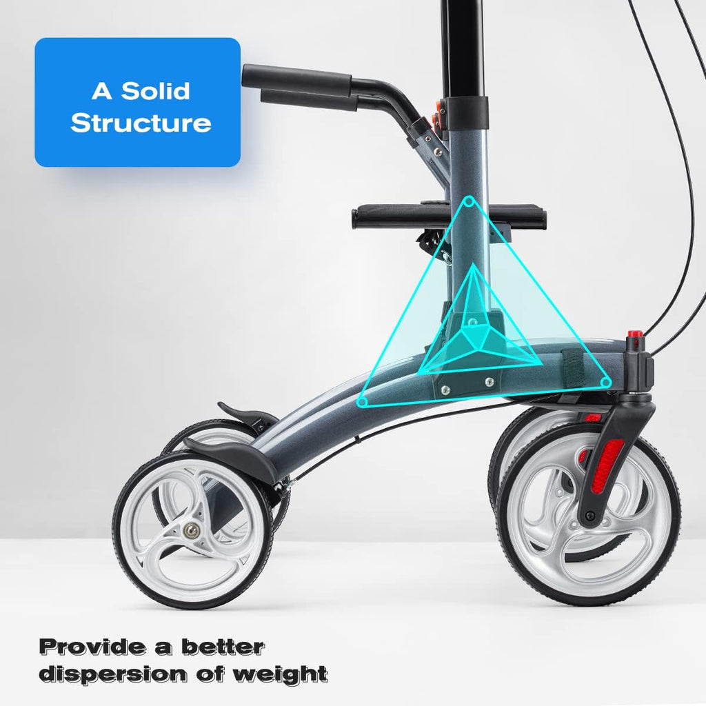OasisSpace Upright Walker with Seat - Up Walker with Padded Armrest & Stand Up Handles, Ultra Folding Stand Up Rollator Walker for Seniors with 10?? Front Wheels