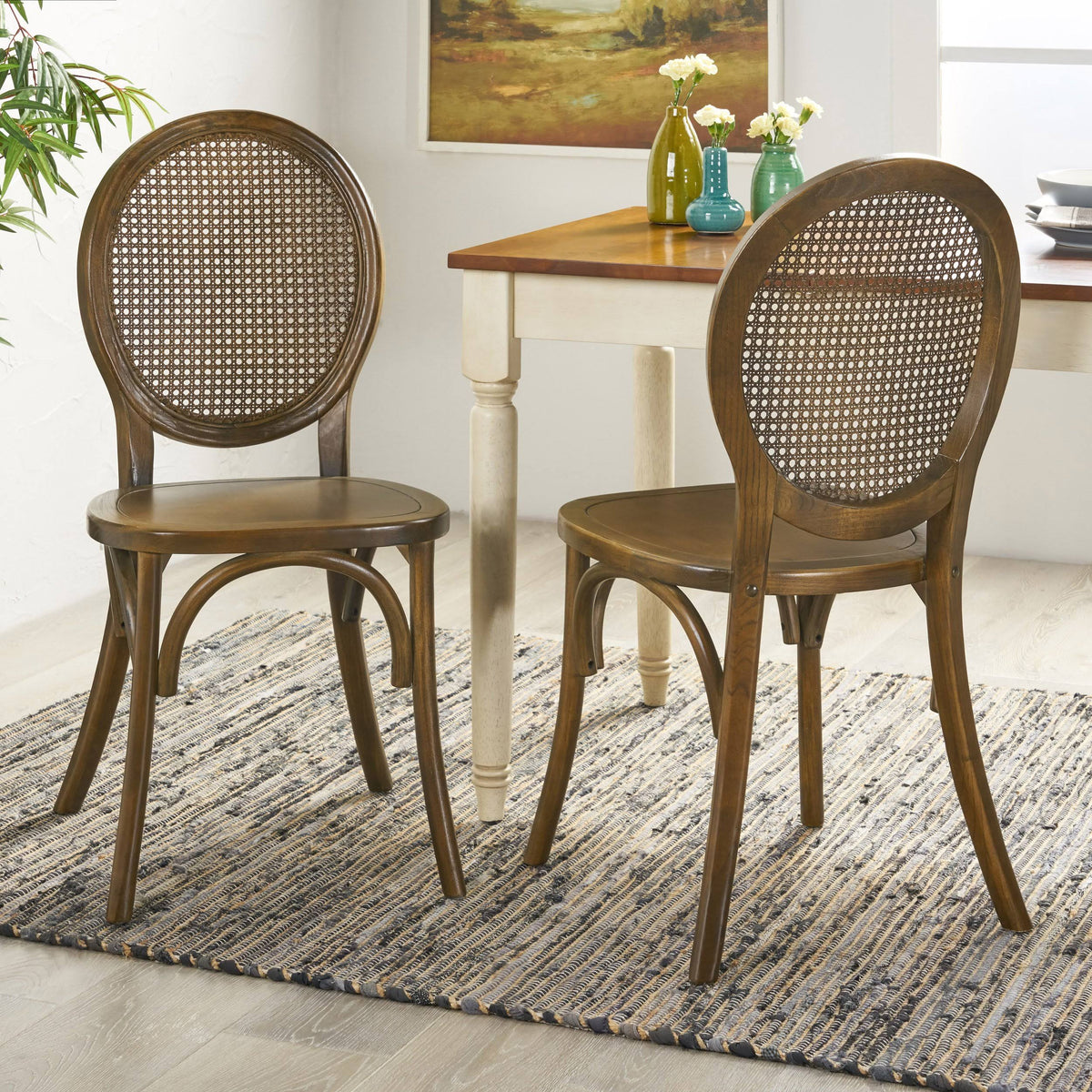 GDF Studio Ruhan Wooded Cane Back Dining Chair (Set of 2) Brown