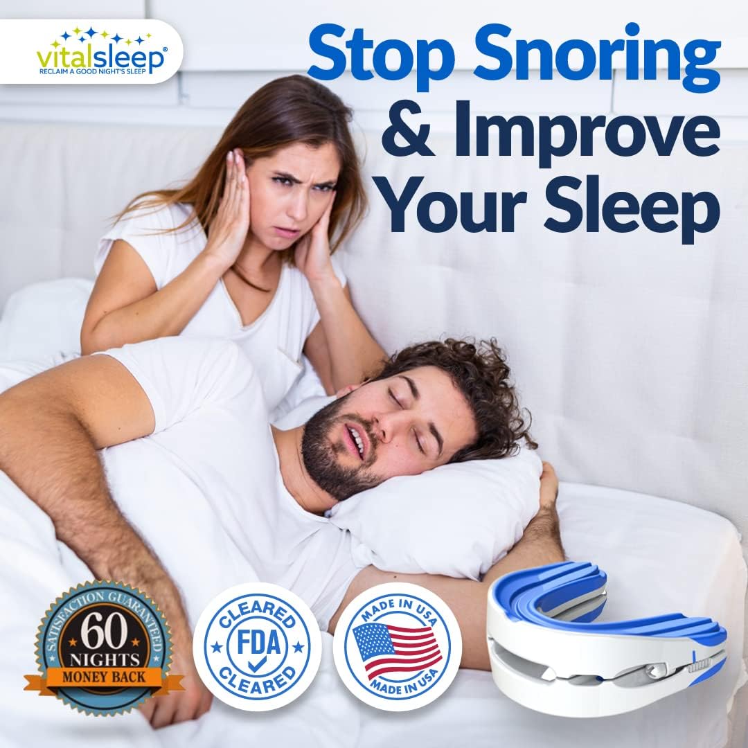 VitalSleep Anti-Snoring Mouthpiece + Sleep Mask, Custom Adjustable Jaw Positioning, USA Made & FDA Cleared Snoring Solution, BPA-Free, Comfortable Fit