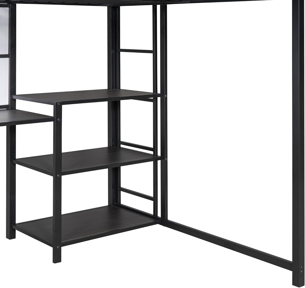 Full Size Metal Loft Bed with Desk, Whiteboard and 3-layer Shelves, Heavy Duty Loftbed w/Storage and Built-in Ladder, for Kids Teens Bedroom Dorm, Black