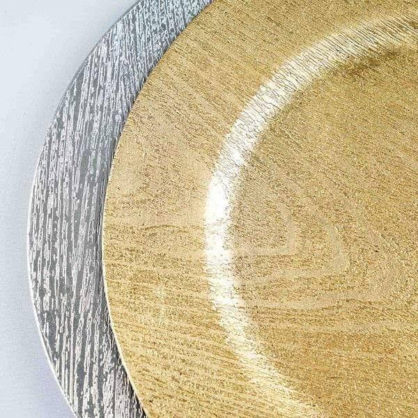 Balsacircle 24 Pcs 13 in Gold Wooden Textured Round Charger Plates - Dinner Party Wedding Supplies for All Holidays