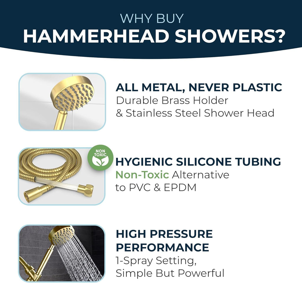 HammerHead Showers? Solid Metal LOW FLOW Handheld Shower Head with Hose and Brass Holder - OIL RUBBED BRONZE ?C Water Saving 1.75 GPM Detachable Shower Head - Adjustable Shower Wand Bracket & 6ft Hose