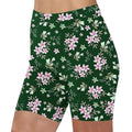 Women Workout Yoga Shorts High Waist 8 Biker No Front Seam Cream Floral Print Athletic Shorts Bike Short with Pockets