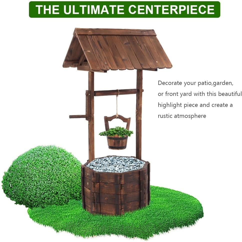 Outdoor Reinforced and Anticorrosive Wooden Wishing Well Flowerpot Multi Color Country Wood Handmade