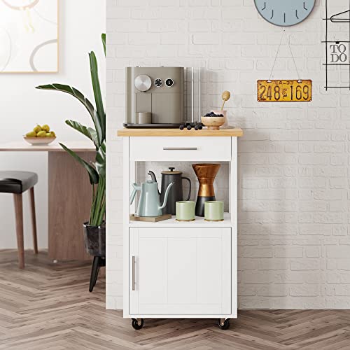 Shintenchi Kitchen Island Cart with Storage,Rolling Side Table on Wheels with Large Worktop, Cabinet,Towel Rack and Drawers for Kitchen,Dinning Room, White