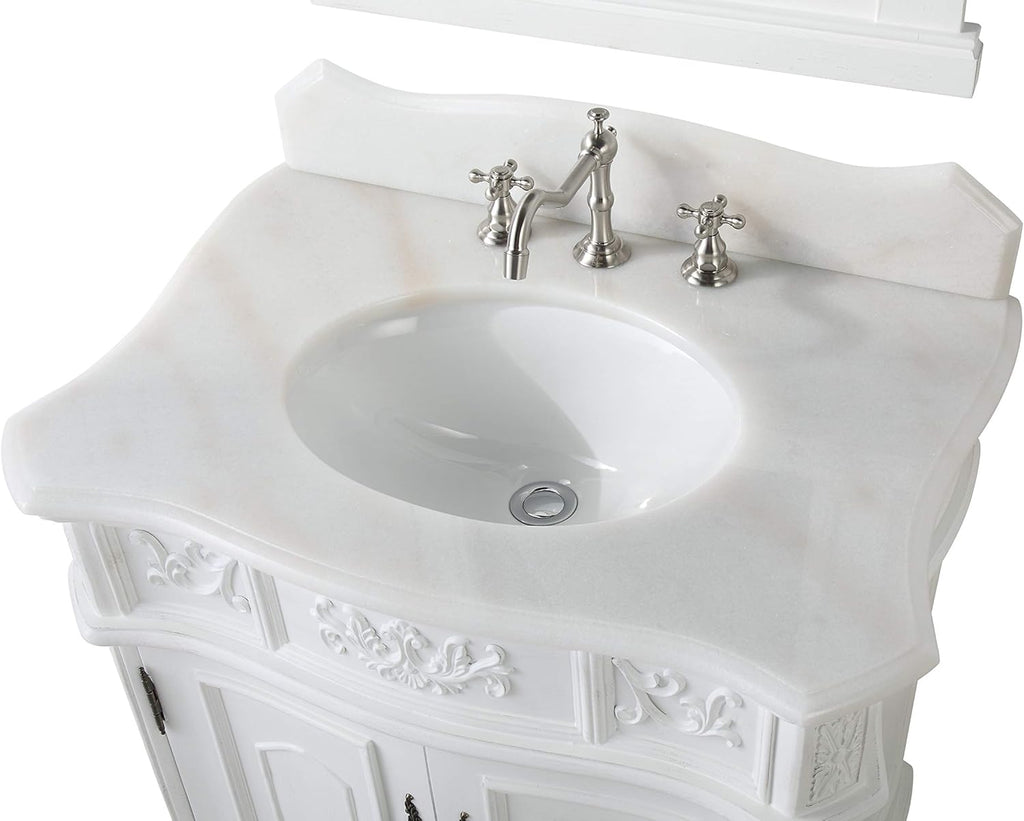 30.75 Ellenton Antique Style White Bathroom Sink Vanity & Mirror Set HF-080W-AW-BS-MIR
