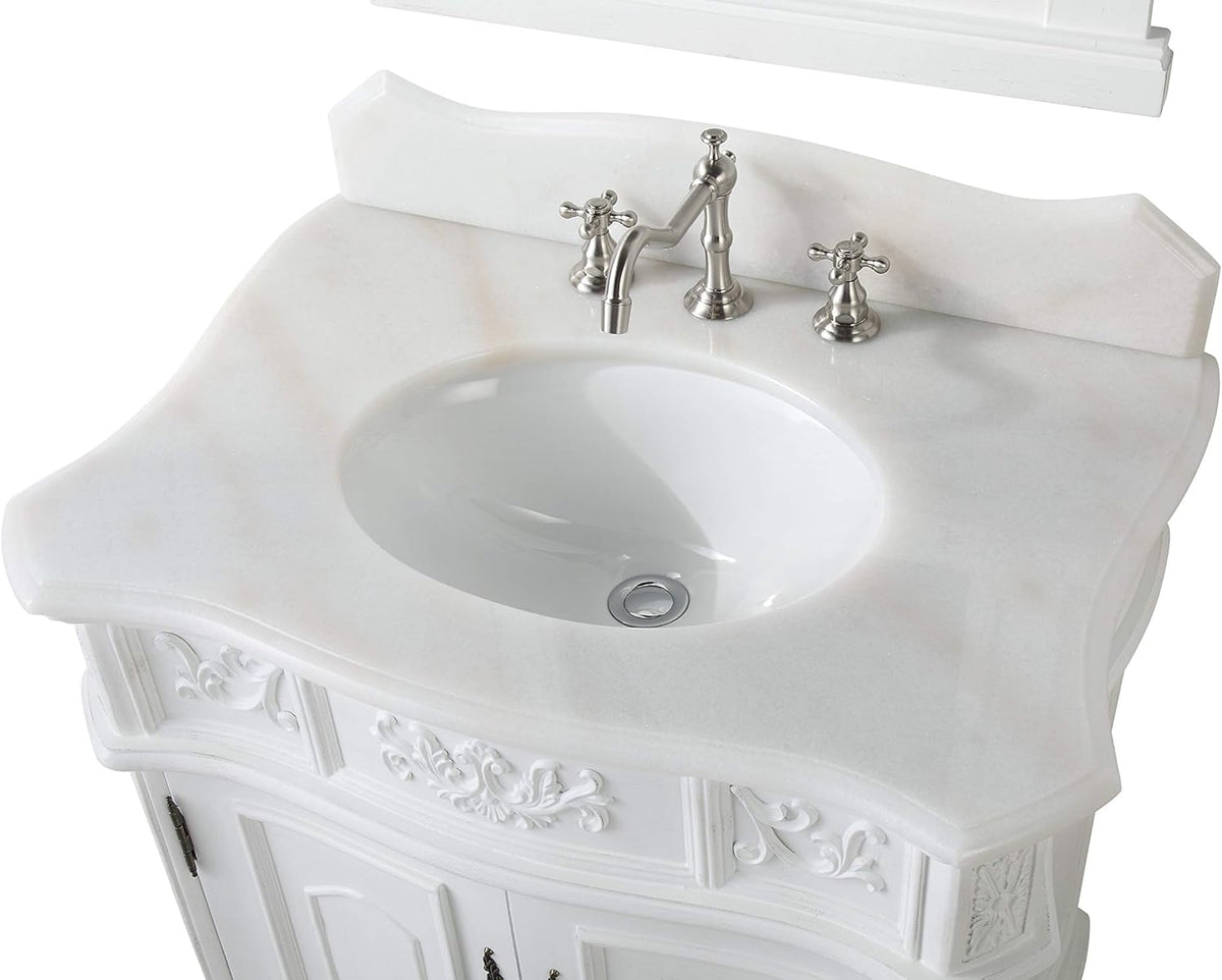 30.75 Ellenton Antique Style White Bathroom Sink Vanity & Mirror Set HF-080W-AW-BS-MIR
