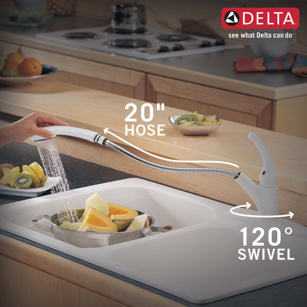 Delta 470-WH-DST Signature Single Handle Pull-Out Kitchen Faucet White