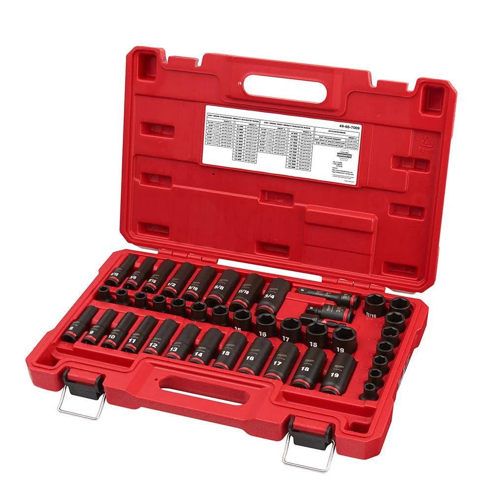 Milwaukee Shockwave Impact Duty 3/8Inch-Drive, SAE and Metric 6-Point Socket Set - 43-Piece, Model 49-66-7009