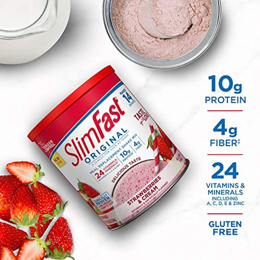 Slimfast Meal Replacement Powder, Original Strawberries & Cream, Weight Loss Shake Mix, 10G Of Protein, 14 Servings