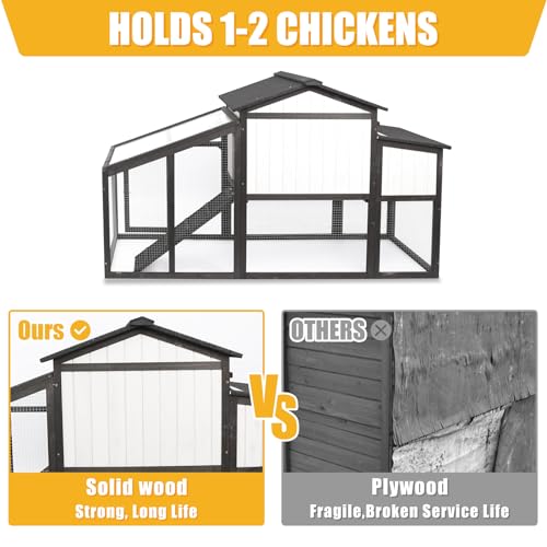 Chicken Coop and Run, Two Story Rabbit Hutch Indoor Outdoor, Wooden Hen House with Nesting Box Rabbit Cage, Ramp, Deep No Leak Pull Out Tray, for Chick, Bunny(Black)
