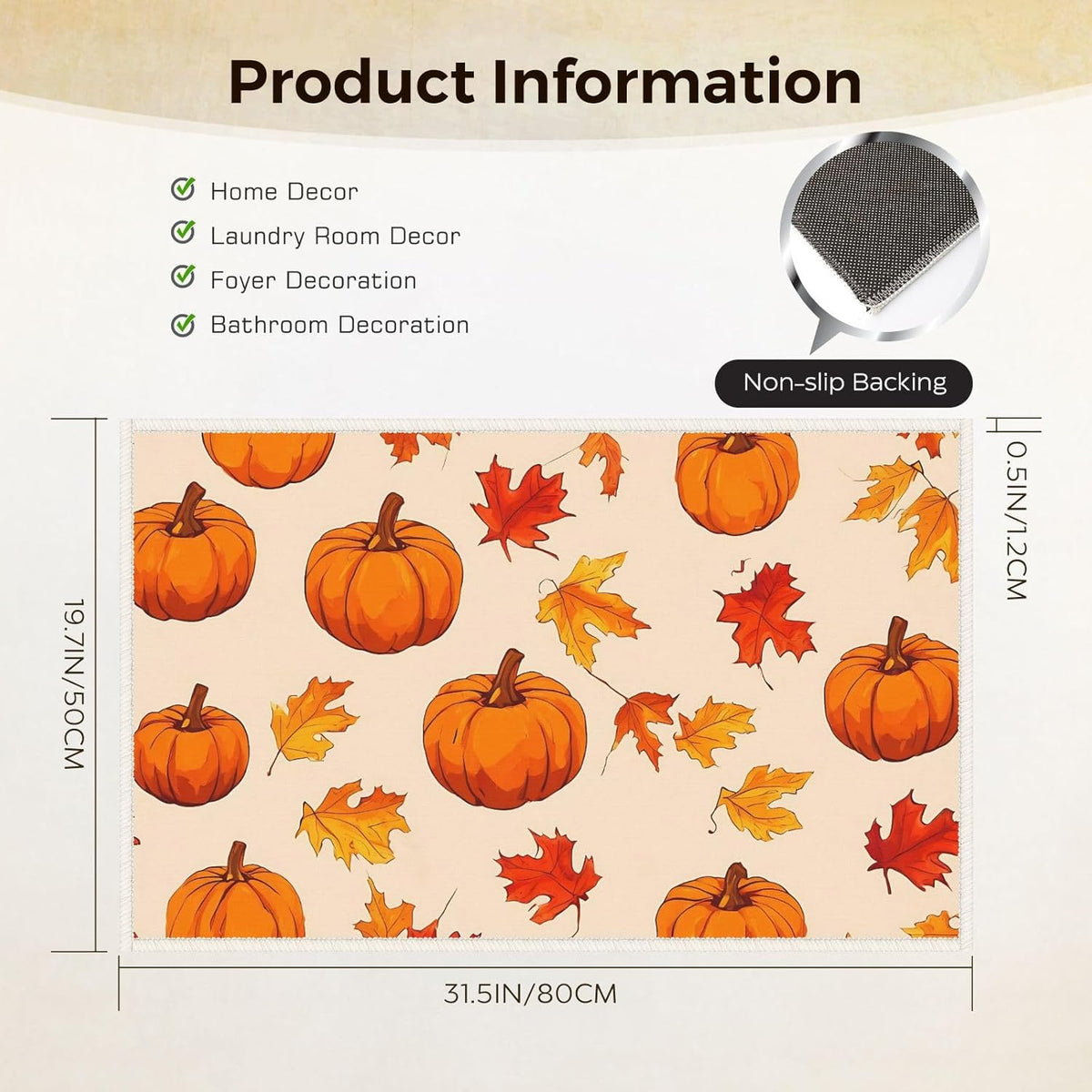 Washable Vibrant Color Fall Pretty Welcome Door Mat 19.7x31.5in - Adorable Pumpkins Entrance Mat Multifunctional Versatile Indoor Door Mat - for Backyard Garage Yard Indoor Deco