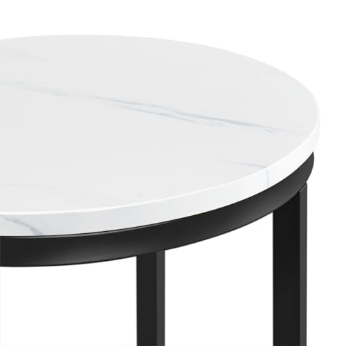 Yaheetech Faux Marble Side Table, 16in End Table Modern Accent Sofa Table w/X-Based, Round Tabletop, Sturdy Metal Legs for Living Room, Black