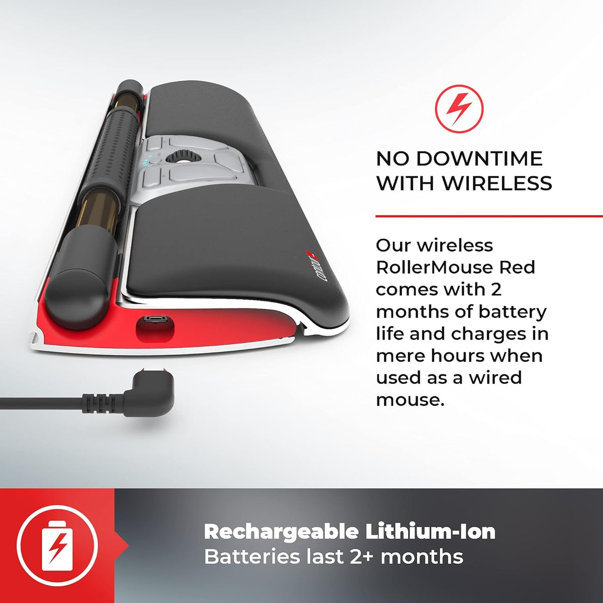Contour Design RollerMouse Red Wireless - Wireless Ergonomic Mouse for Laptop and Desktop Computer Use - 2.4 GHz Ambidextrous Computer Mouse - Mac & PC Compatible