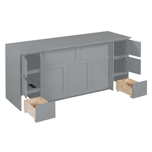 Twin Size Murphy Beds with Charging Station and Storage Drawers, Wood Cabinet Bed Frame, Wall Bed with Outlet & USB Ports for Home Office Studio, White