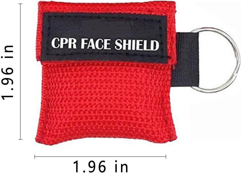 100pcs CPR Face Shield Mask Keychain Keyring Emergency Kit CPR Face Shields for First Aid or CPR Training (Red-100)