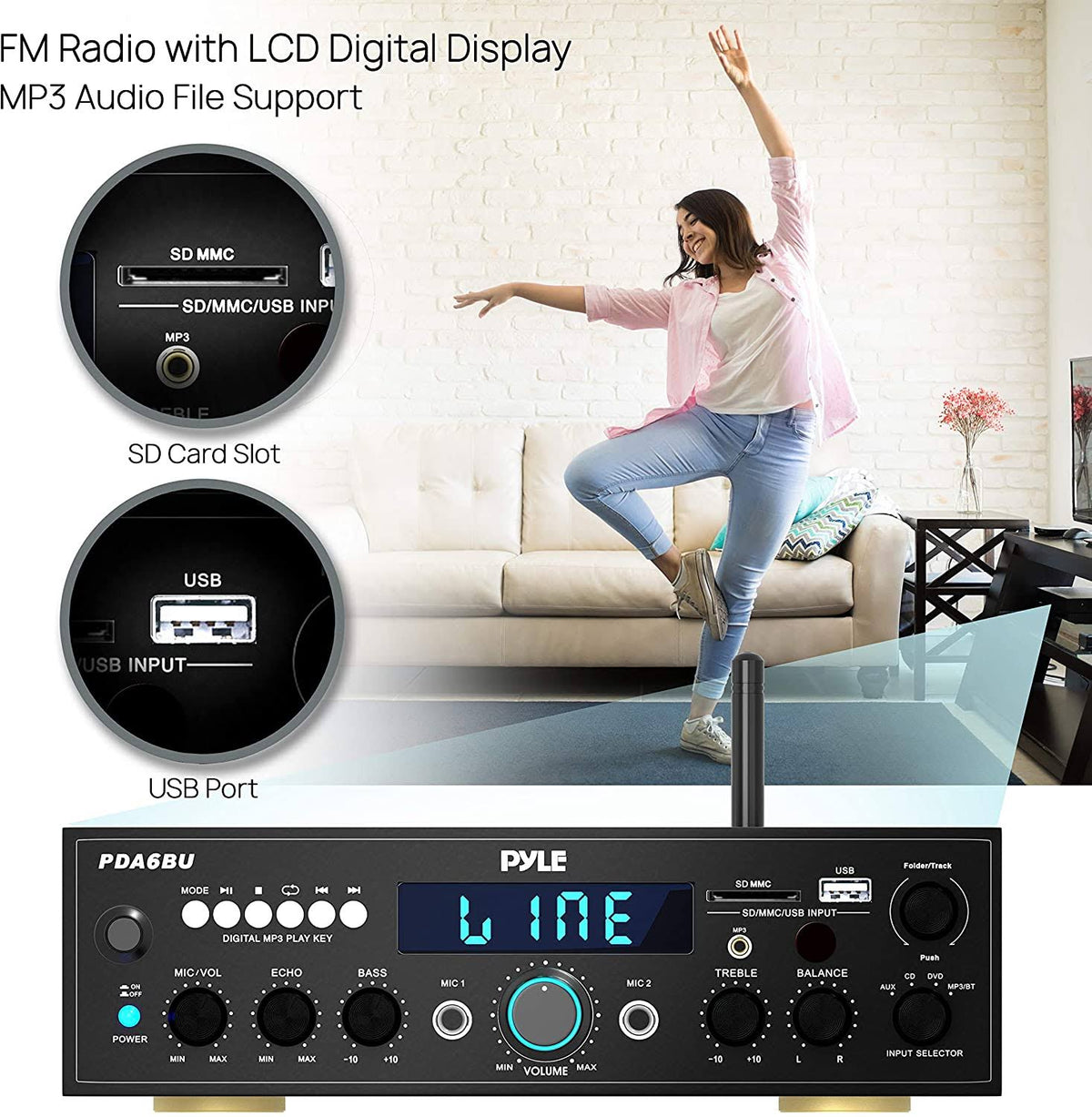 Pyle PDA6BU.5 Bluetooth Stereo Amplifier Receiver