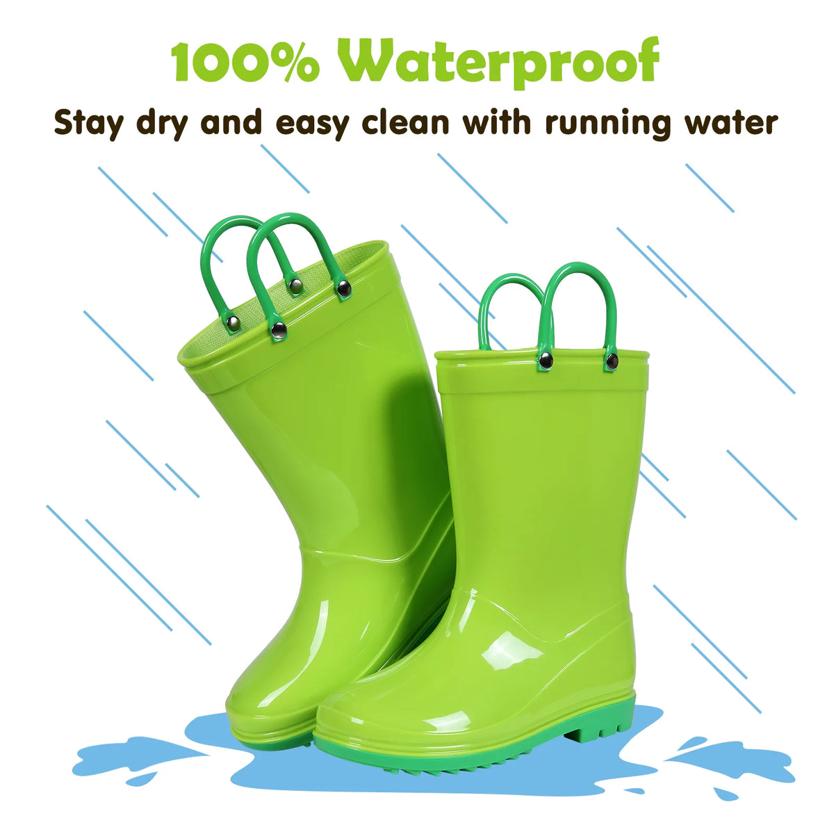Litfun Toddler Kids Rain Boots for Boys Girls, Size 8 Toddler, Green