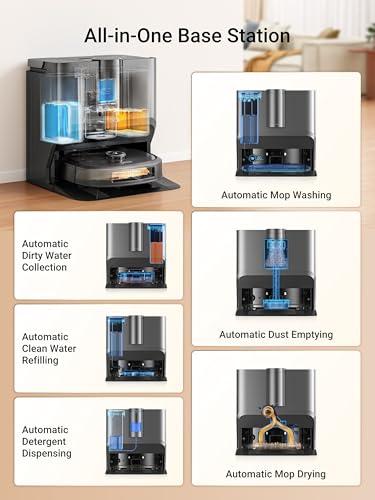 Eureka J15 Pro Ultra Robot Vacuum and Mop with Self Emptying Base, 16,200 Pa Suction, Flex-Arm Design Mop, Auto Mop Hot Water Washing & Hot Air Drying, Anti-Tangle, AI Obstacle Avoidance, Black