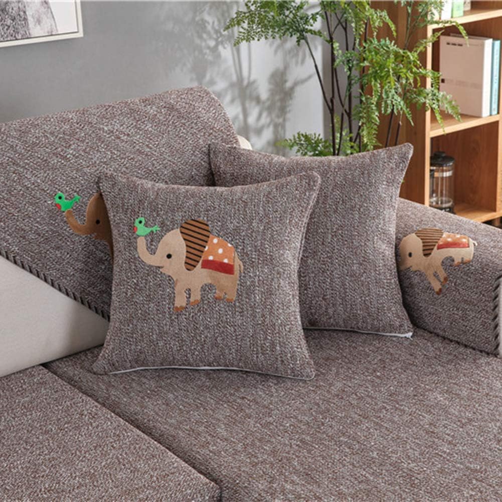 Solid Color Soft Cotton Woven Sectional Couch Cover Non Slip Simple Style Sofa Cover Decorative Home Sofa Loveseat with Small Elephant Pattern-Brown-a 45x45cm