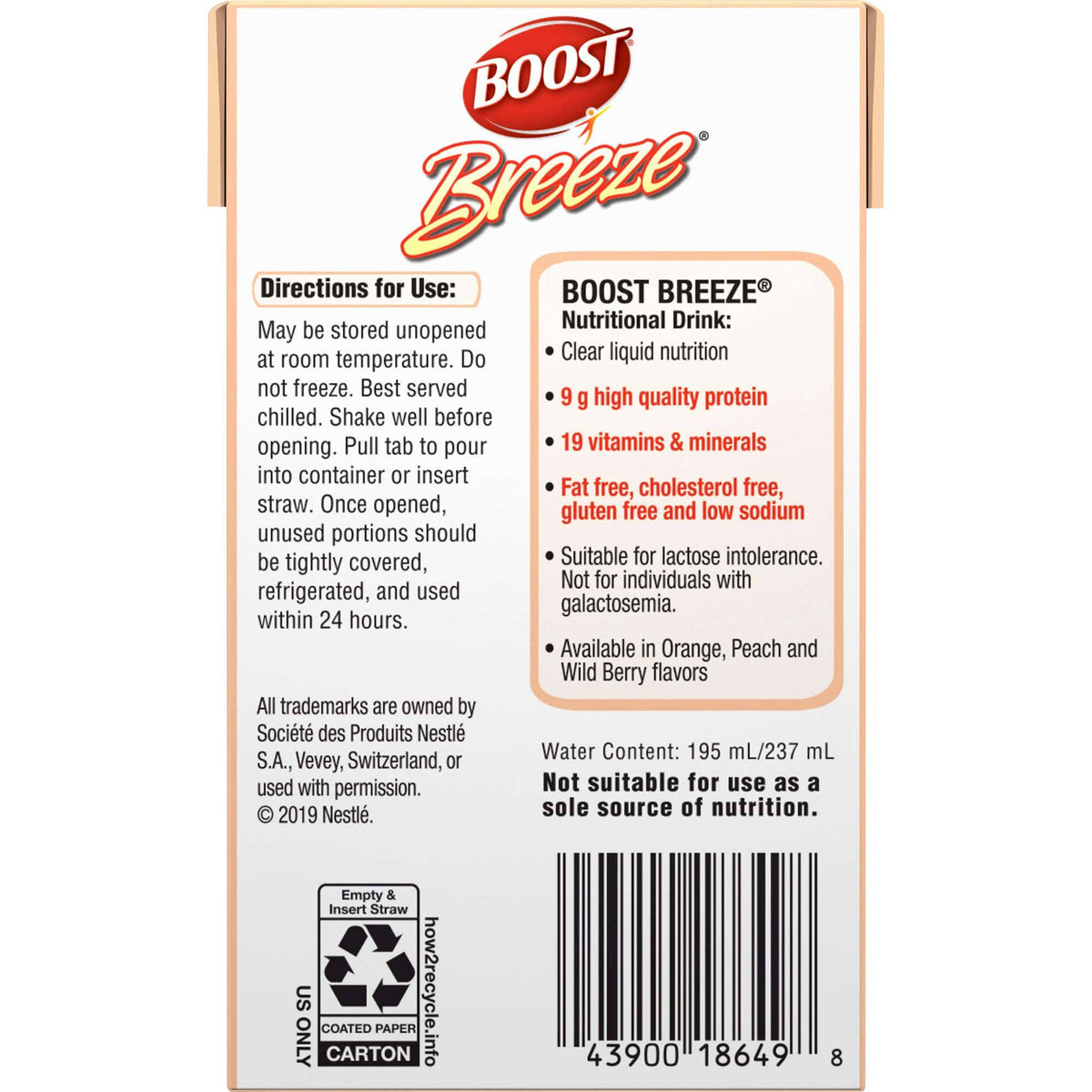Boost Breeze, Peach 8oz, Case of 27