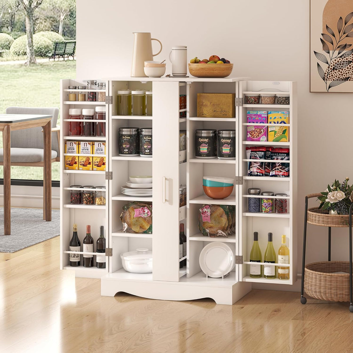 47?? Kitchen Pantry Cabinet with Drawer, Pantry Storage Cabinet with Adjustable Shelves, White Kitchen Pantry Storage Cabinet, Buffet Cupboards Sideboard for Home Office Use