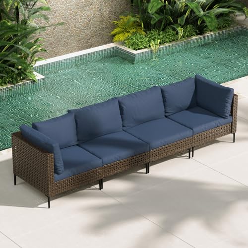 Grand patio 7-Piece Wicker Patio Furniture Set, Boho Outdoor Conversation Set Sectional Sofa with Water Resistant Thick Cushions and Coffee Table, Cream