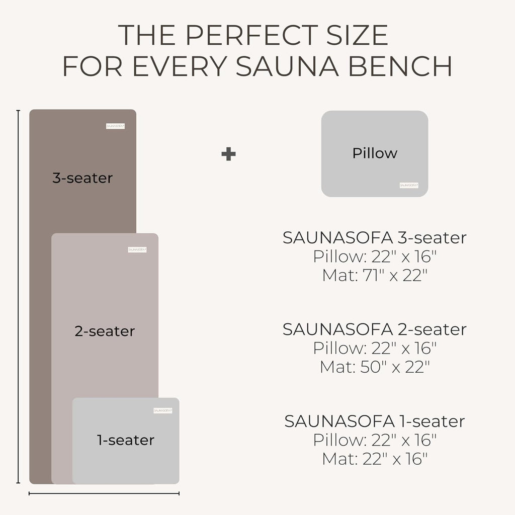 SAUNASOFA? Sauna Mat & Pillow Set ?C 2 Seater Sauna seat Cushion with Pillow ?C Heat-Resistant Sauna kit for Infrared & Finnish saunas in Grey