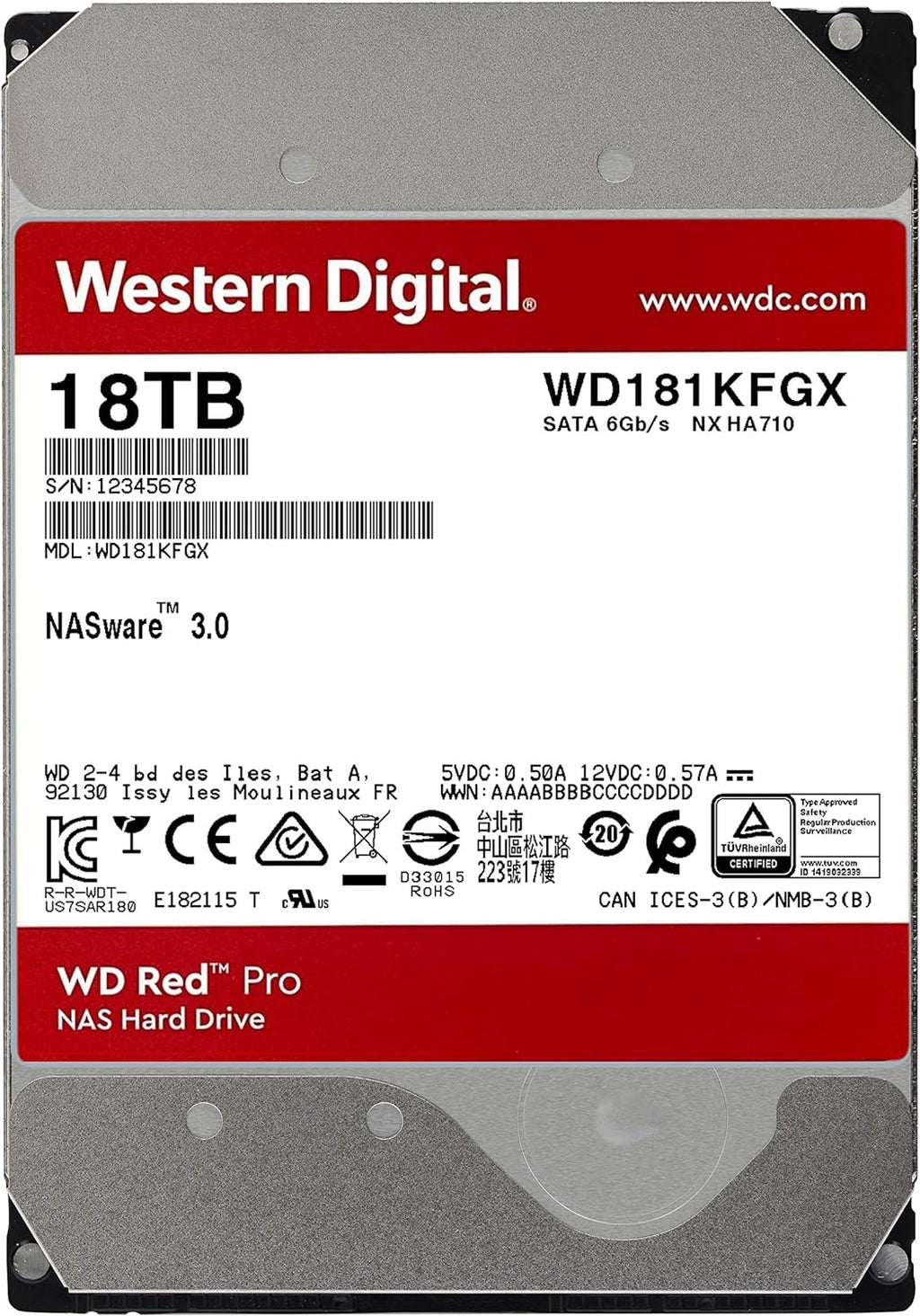 Western Digital 4TB WD Red Pro NAS Internal Hard Drive HDD - 7200 RPM, SATA 6 Gb/s, CMR, 256 MB Cache, 3.5 - WD4003FFBX