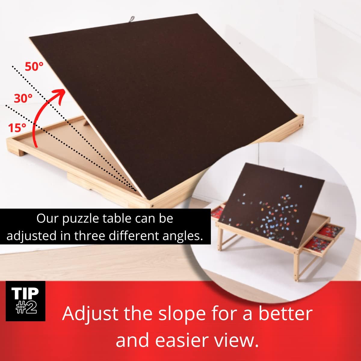 Large Wooden Puzzle Table Fits 1500 Pieces, Portable Jigsaw Puzzle Board with Four Non Slip Drawers, Adjustable and Foldable Legs, Protective Rubber Mat Cover - by AGREATLIFE