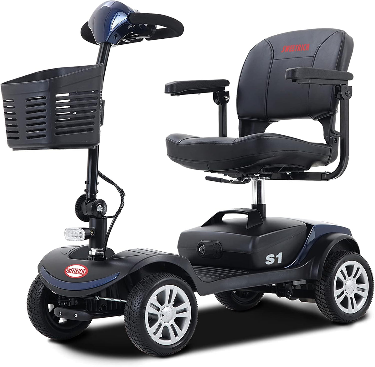 Electric Mobility Scooter for Adults and Seniors 4 Wheel Powered Mobility Scooters for Travel, Elderly - Long Range Power Extended Battery with Charger and Basket Included