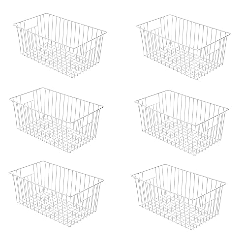 Freezer Wire Baskets, Kitchen Storage Organizer Bins for Chest and Upright Freezer, Refrigerator Dividers Containers with Handles - Pearl White (3)