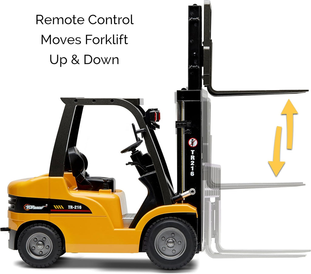 Top Race Jumbo Remote Control Forklift 13 Inch Tall, 8 Channel Full Functional Professional RC Forklift Construction Toys, High Powered Motors, 1:10 Scale - Heavy Metal - (TR-216)
