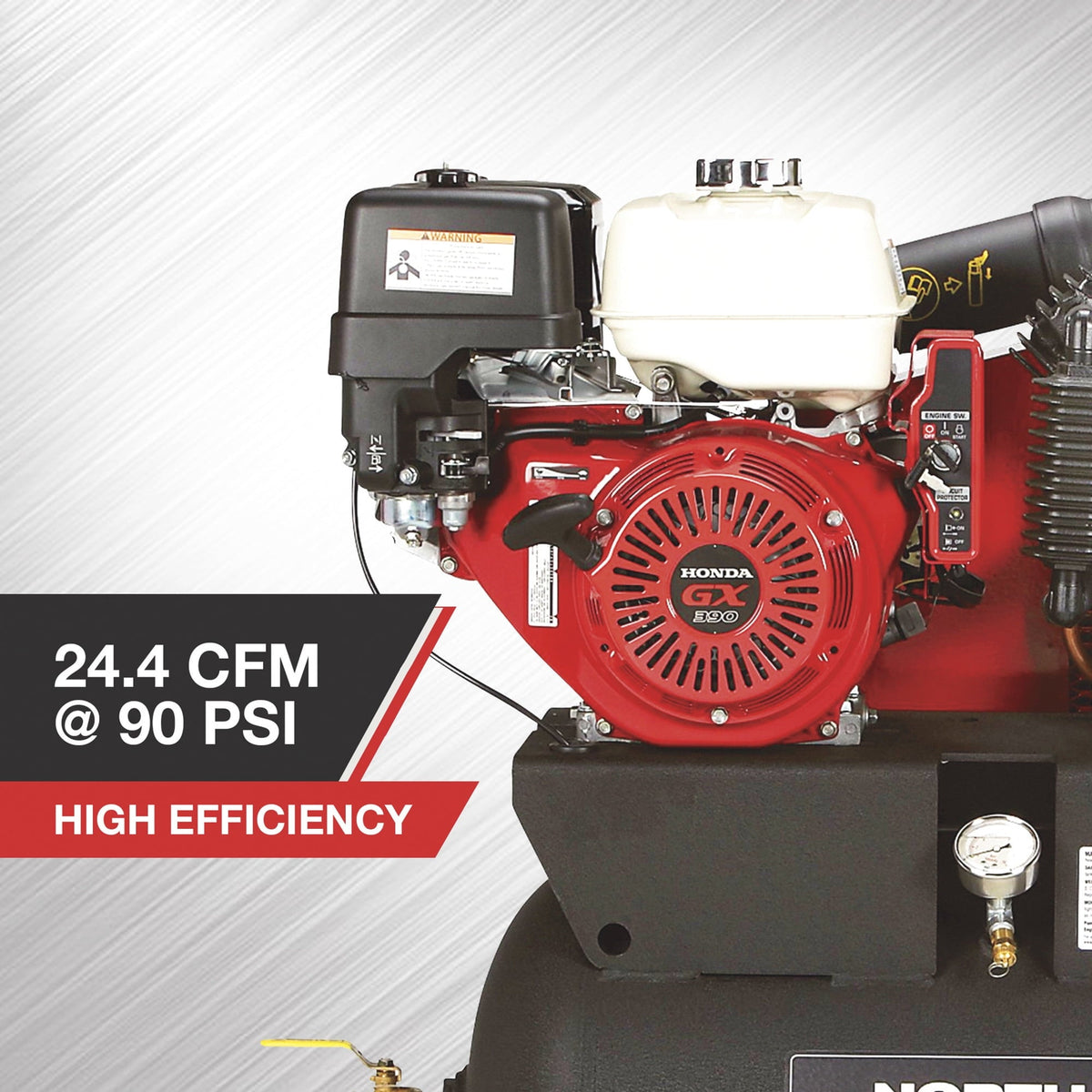 NorthStar Portable Gas Powered Air Compressor - Honda GX390 OHV Engine, 30-Gallon Horizontal Tank, 24.4 CFM at 90 PSI