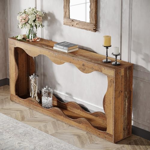 Tribesigns 63 Inches Farmhouse Console Table with Storage, Couch Table Behind Sofa, Long Entryway Sofa Station, Narrow Console Stand, Hallway Stand for Entryway Living Room, Brown
