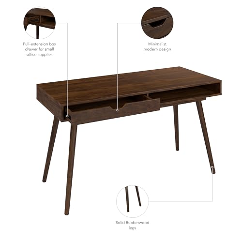 Bush Furniture Nora 54W Writing Desk in Dark Walnut | Computer Table for Home Office Workspace or Entryway