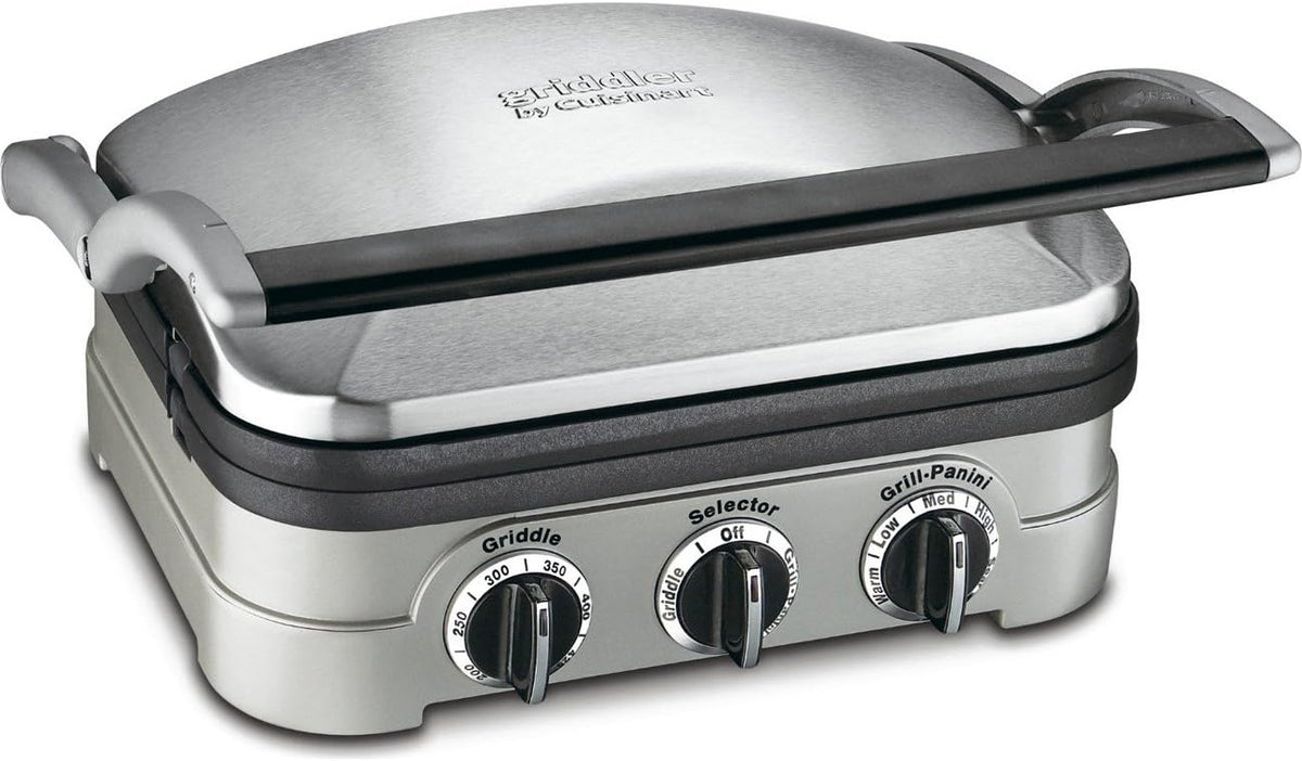 Cuisinart 5-in-1 Grill Griddler Panini Maker Bundle with Waffle Attachment (GR-4N) - Includes Grill and Waffle Plates