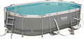 Bestway 56655E Power Steel 16ft x 10ft x 42in Outdoor Oval Frame Above Ground Swimming Pool Set with 1000 GPH Cartridge Filter Pump, Ladder, and Cover