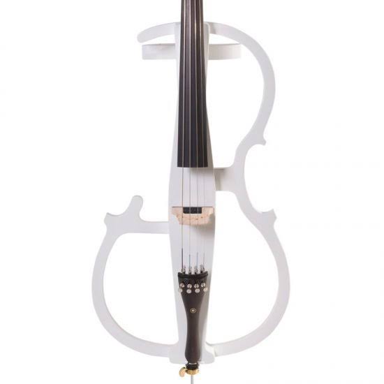 Cecilio CECO-2WH Full Size 4/4 Ebony Electric Silent Pearl White Cello in Style 2 +Soft Case, Bow u0026 Accessories