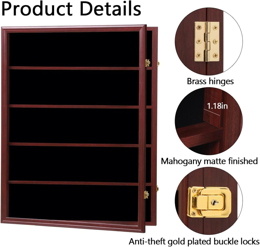 35 Graded Sports Card Display Case - Baseball Card Display Frame with UV Protection Clear View Lockable Wall Cabinet for Basketball Collectible Trading Card Black Finish