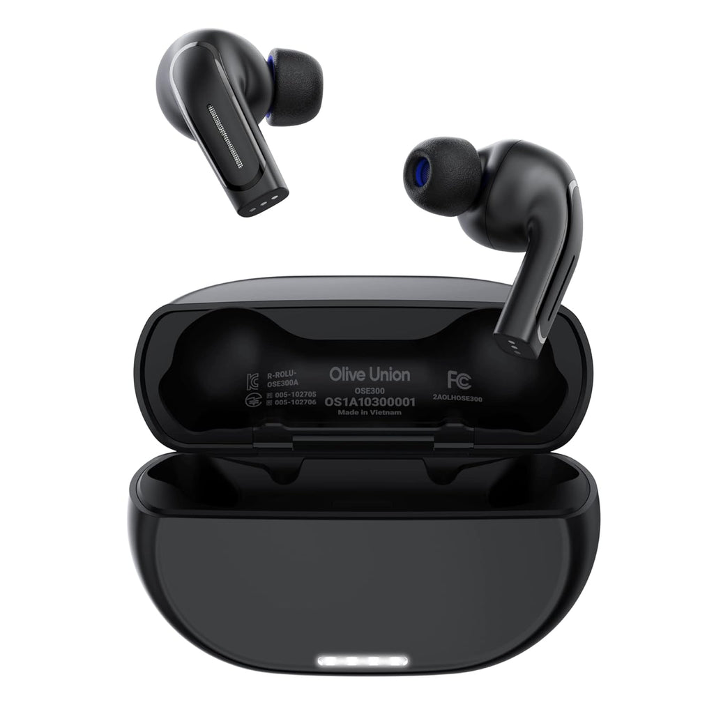 Olive Union Pro 2 in 1 Hearing and Bluetooth Music Aids - Voice Enhancing Aid and Noise Cancelling Hearing Amplifiers for Seniors and Adults - Rechargeable Hearing Amplifier with up to Combined 18 Hours of Use (Black)