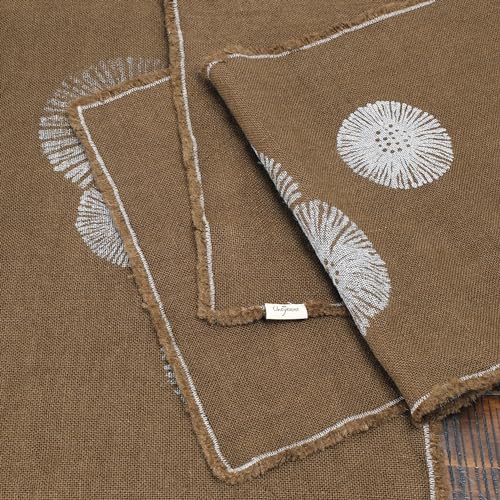 Cheyenne Burlap Linen Table Runner ?C Hand Printed ?C 100% Linen ?CFringed Edge- Prewashed, Pre-shrunk, and Machine Washable ?C Chocolate Brown (14X36, White Dandelion)