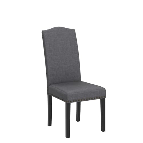 Yaheetech Upholstered Parsons Dining Chairs Set of 6, Fabric Dining Room Chairs Side Chair with Nailhead Trim and Wood Legs for Living Room, Padded Chairs, Khaki(3 Package)