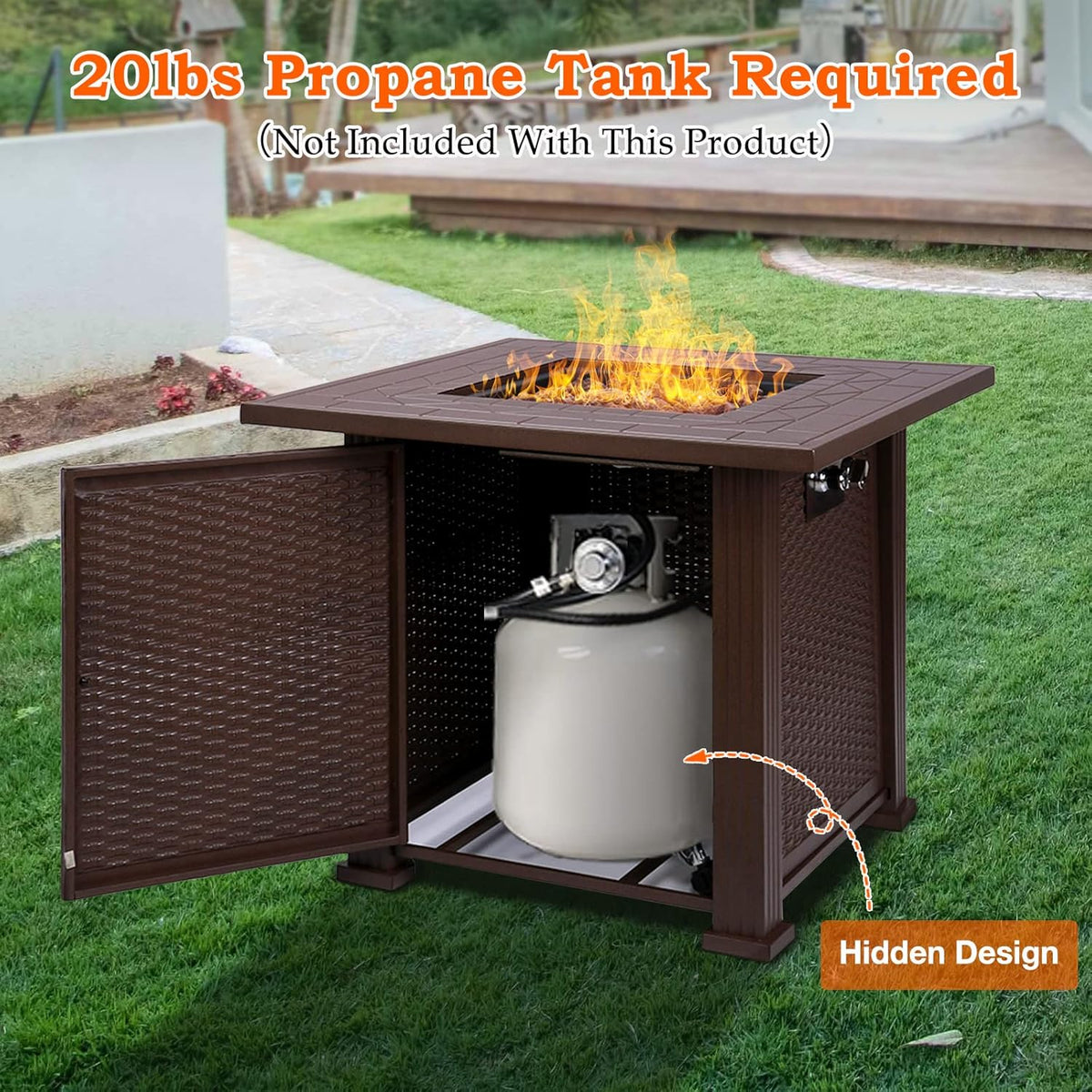 SINGLYFIRE 28 Inch Propane Fire Pit Table Square 2 in 1 Fire Table 50,000 BTU with Cover, Lid and 6.6lbs Lava Rock,Gas Fire Pit Table for Outside Patio, Garden, Backyard, Deck, Brown (SGFP-001C)