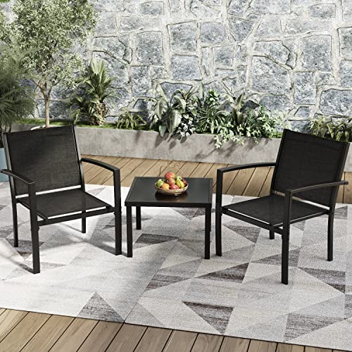Greesum 4 Pieces Patio Furniture Set, Outdoor Conversation Sets for Patio, Lawn, Garden, Poolside with A Glass Coffee Table, Black