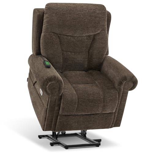 MCombo Triple Motor Power Lift Recliner Chair with Massage and Lumbar&seat Heating, Rolled Arms, Adjustable Headrest for Elderly People, Fabric 7888 (Coffee, Medium)