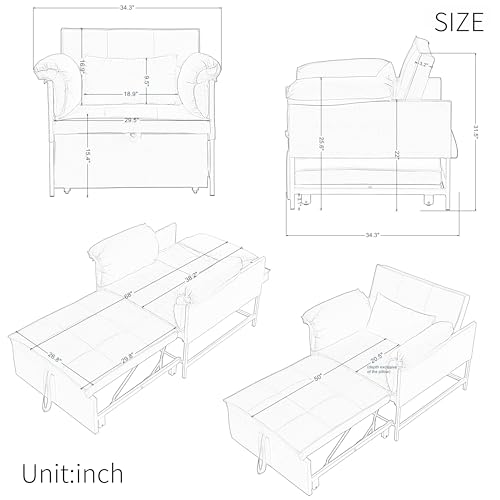 3 in 1 Sleeper Sofa Bed, Futon Sofa Bed for Living Room with Side Pocket, Black Sleepers Sofa Couch with Pullout Bed, Convertible Love Seat Sleepers Bed for Living Room, Bedroom, Small Space